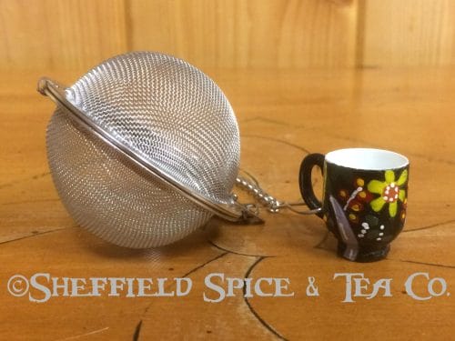 2" Teacup Mesh Ball Tea Infusers are made from 18/8 Grade Stainless Steel, with a Polyresin ornament for the fob.