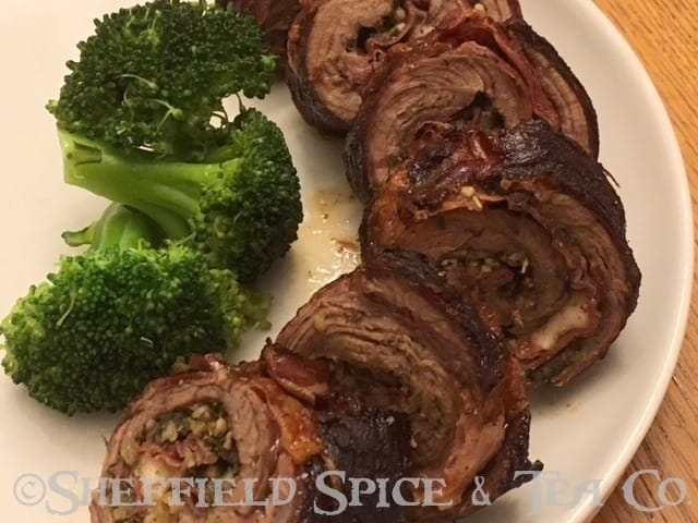 grilled stuffed flank steak with capicola and provolone cheese