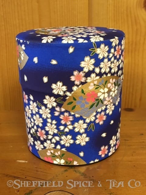 3 1/2" paper tea canister blue white