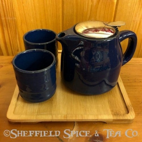 asian ceramic tea set and cups blue