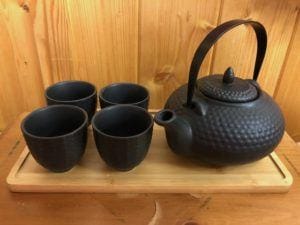 black ceramic asian tea set