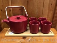 asian ceramic handled 4 cup tea set red