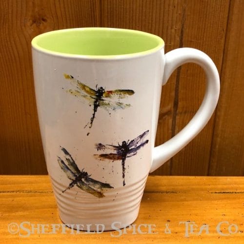 tea latte mug dragonflies