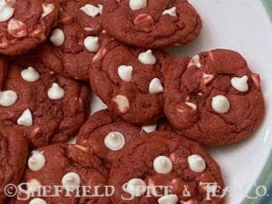 red velvet white chocolate chip cookies