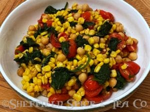 wilted spinach with corn and tomatoes