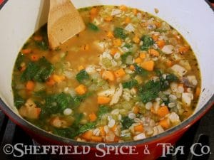 chicken barley soup pot