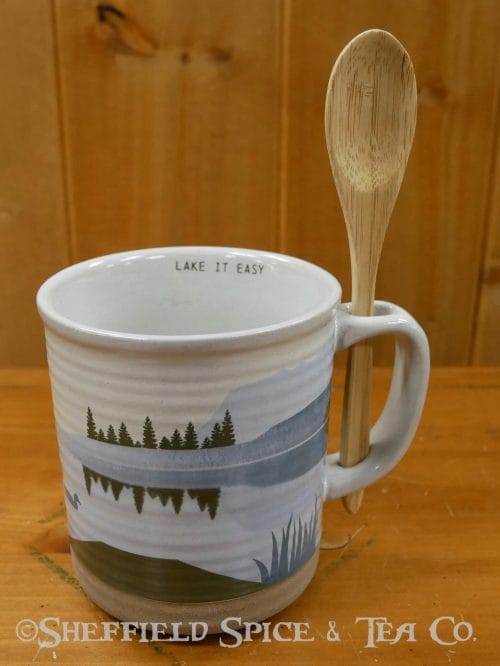 mug with a spoon at the lake