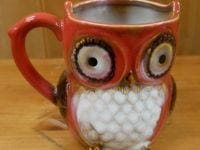 porcelain owl cup red