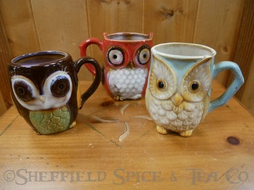 porcelain owl cup set