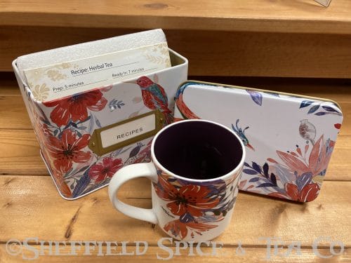 recipe card tin and cup blooming