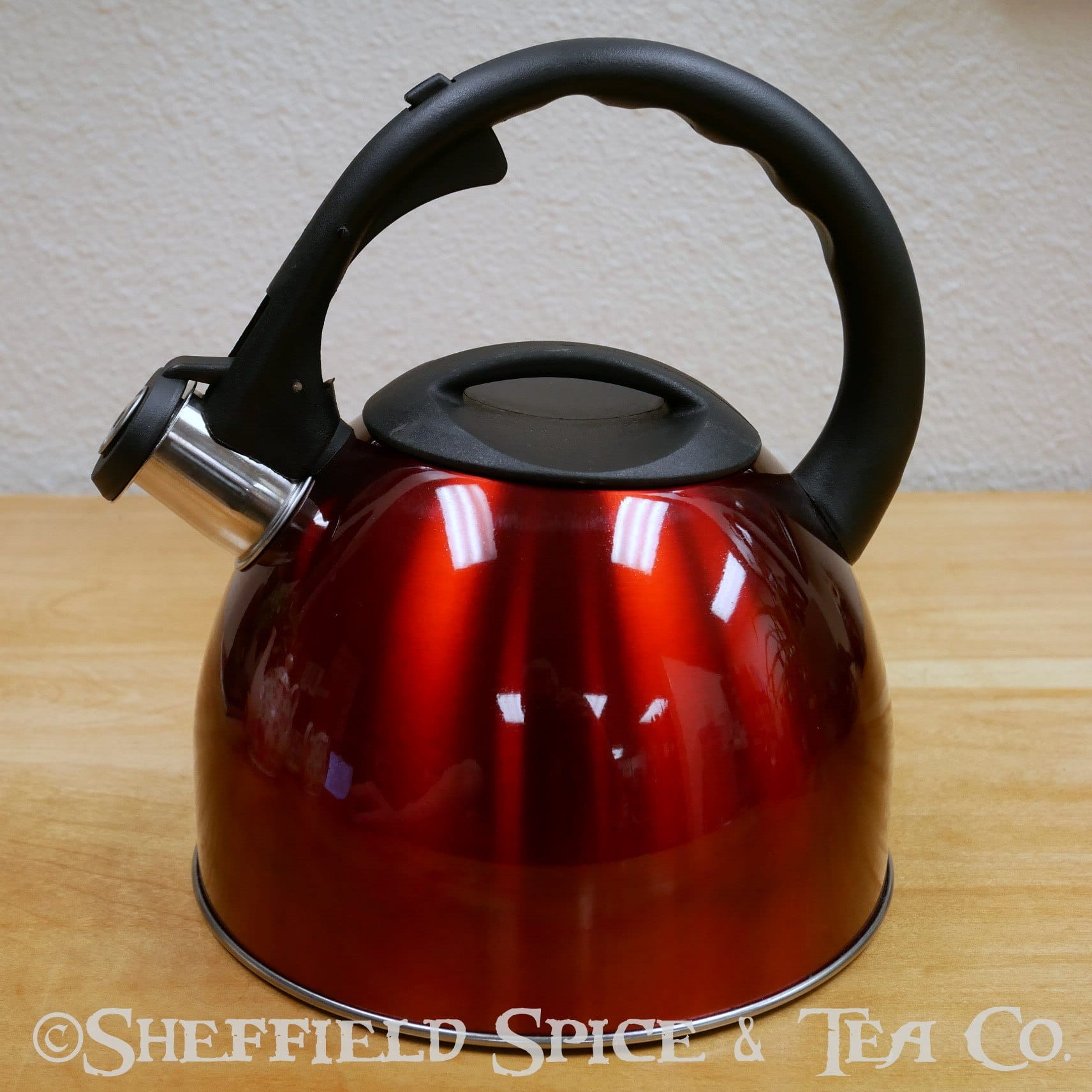 Stainless Steel Red Whistling Tea Kettle 2.75 Quart
