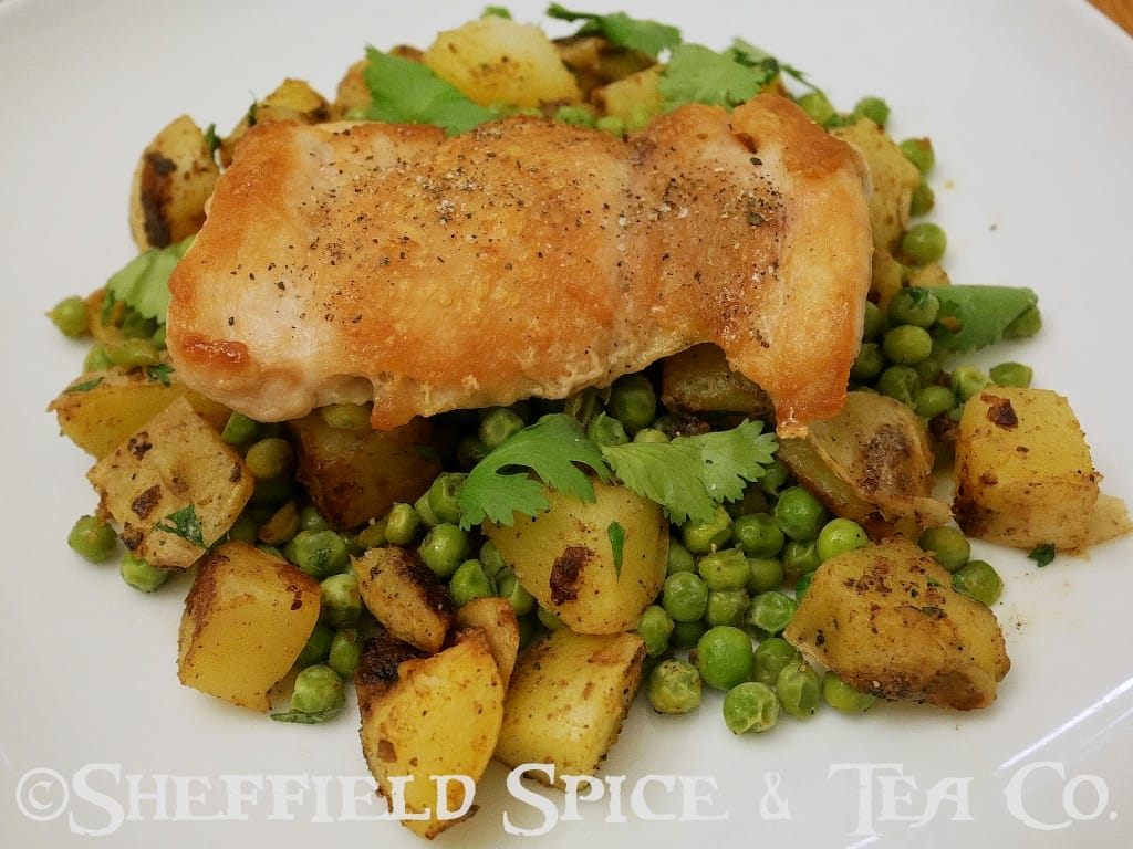 moroccan chicken with potatoes and peas