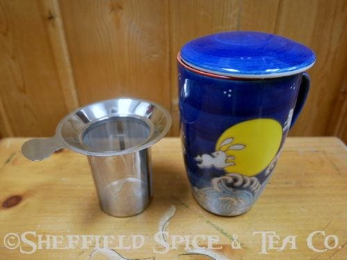 ceramic tea mug with infuser rabbit moon