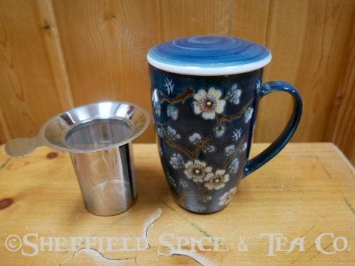 ceramic tea mug with infuser white sakura