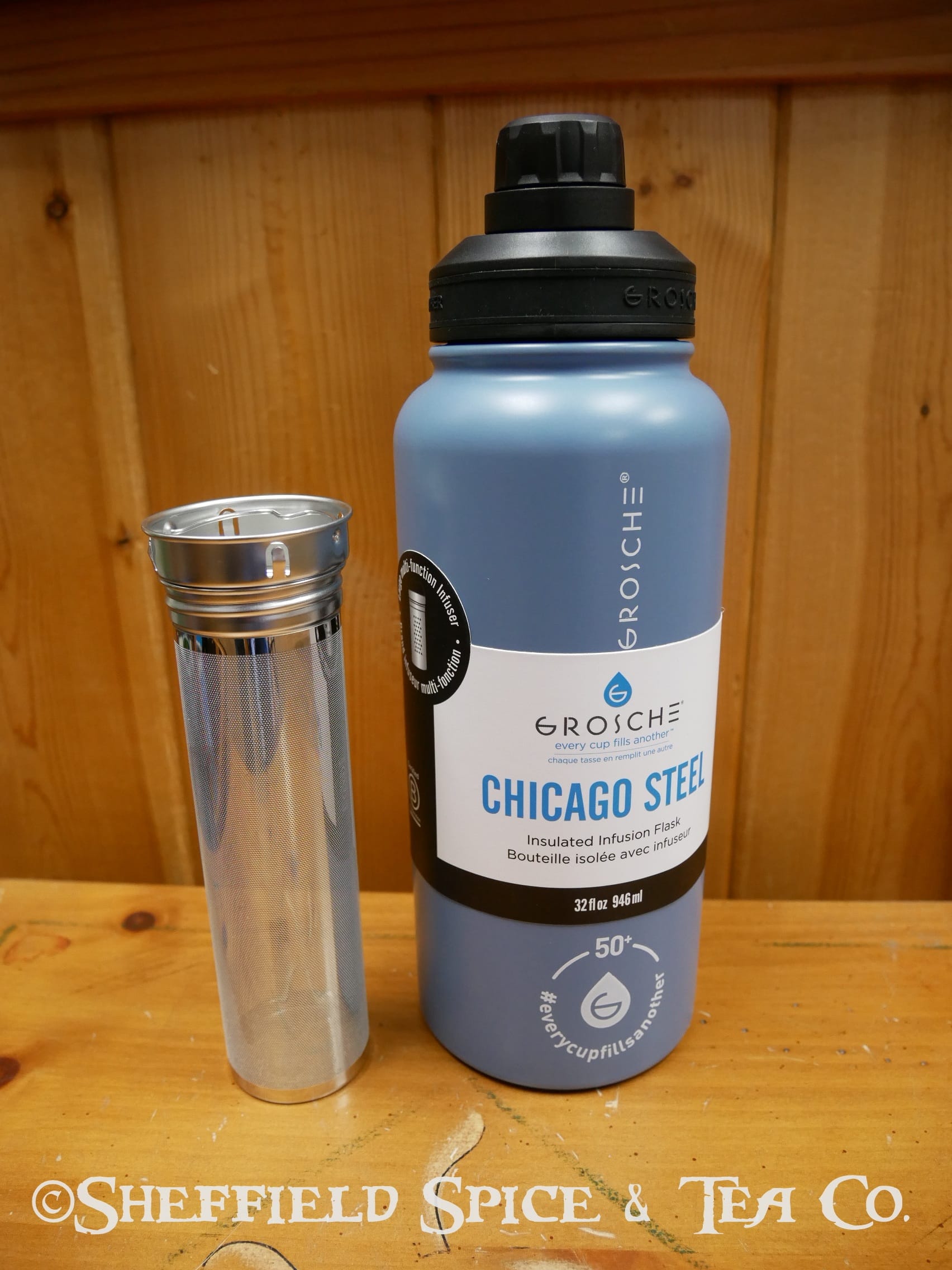 Grosche Chicago Steel Insulated Tea Infusion Flask, Tea and Coffee Tumbler, 32 Fluid oz - Fuchsia Pink