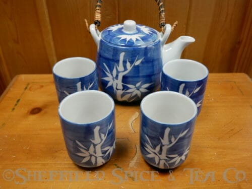 blue bamboo asian tea set