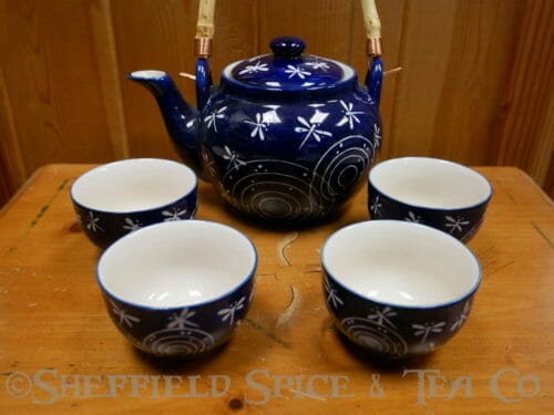 blue dragonfly asian tea set