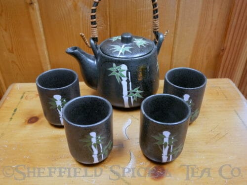 green leaf asian tea set