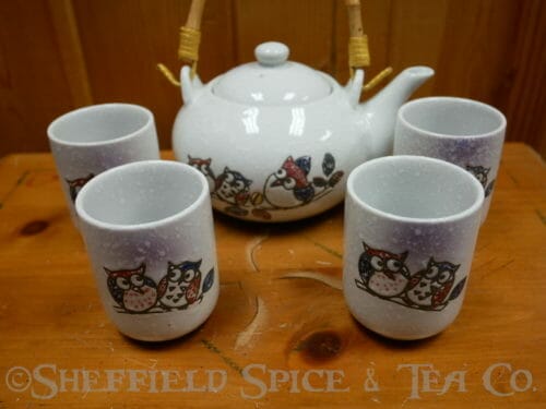 three owls asian tea set