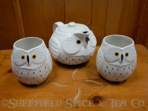 white owl tea set
