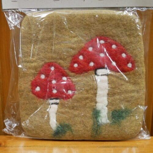 felted wool trivet square mushroom